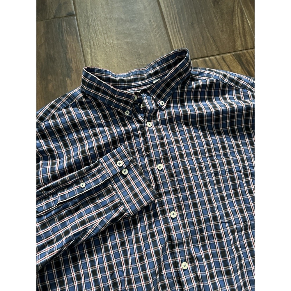 ROWM Mens 3XB Plaid Button Down Shirt Blue Black Cotton‎ Long Sleeve Big & Tall